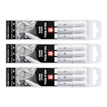 Sakura Gelly Roll White gel pens White assorted sizes 05 Fine 08 Medium 10 Bold 9 pen bundle