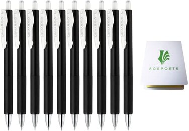ACEPORTE ZEBRA SARASA NANO 03mm Gel Ballpoint Pen 10 Pack Black with Sticky Notes Value Set JJH72BK