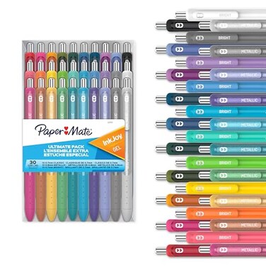 Paper Mate InkJoy Gel Pens Ultimate Pack Retractable Featuring Classic Bright and Metallic Inks Assorted Colors 30 Count Writing NoteTaking Teacher Supplies Back to School