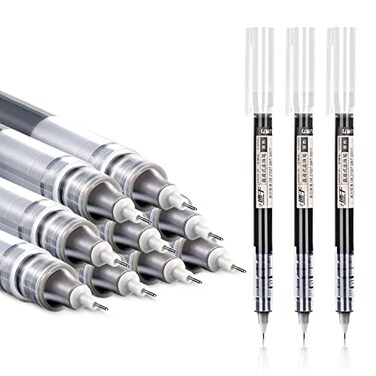 EZWORK 12 Pieces Rolling Ball Pens Quick Dry Ink 05 mm Extra Fine Point Pens Liquid Ink Pen Rollerball Pens Black