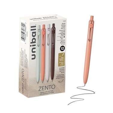 Uni-Ball uniball Zento Gel Pens Black Ink 07mm Medium Point Retractable 12 Count Smooth Writing QuickDrying No Smear No Bleed Boho Barrel Colors