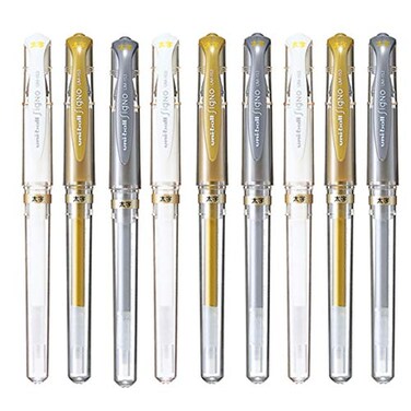 Uni-Ball UniBall Signo UM153 Broad Point Gel Impact Pen 10mm WhiteGoldSilver 3 pens eachTotal 9 pens Japan Import