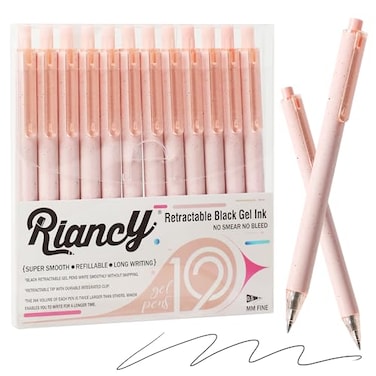 RIANCY Premium Pink Gel Pens Smooth Writing Quick Dry Set of 12 Ideal for Journaling NoteTaking Art Supplies