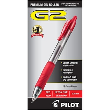 Pilot G2 Premium Gel Roller Pens Ultra Fine Point 038 mm Red Pens Pack of 12 Ideal for School Journaling Office Writing