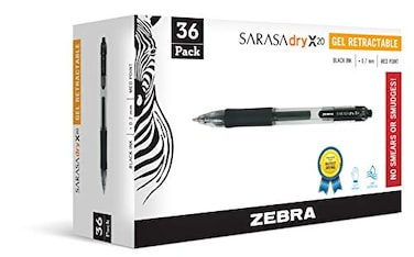 Zebra Pen Sarasa Dry X20 Retractable Gel Pens 07mm Medium Point Black Ink with Rapid Fast Dry Ink Technology Ideal for the LeftHanded Eliminates Smudging and Smearing in Seconds 36Pack 46136