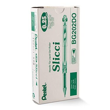 Pentel Arts Slicci 025 mm Extra Fine Gel Pen Green Ink Box of 12 BG202D