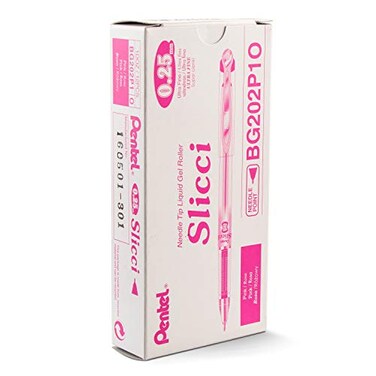 Pentel Arts Slicci 025 mm Extra Fine Gel Pen Pink Ink Box of 12 BG202P1