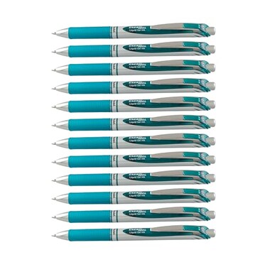 Pentel EnerGel RTX Retractable Liquid Gel Pen Metal Tip 12 Pack 07mm Medium Line Turquoise Blue Box of 12 BL77S3