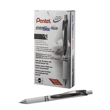 Pentel EnerGel Pearl RTX Retractable Liquid Gel Pen 07mm Medium Line Needle Tip Black Ink 12 pack BLN77PWA