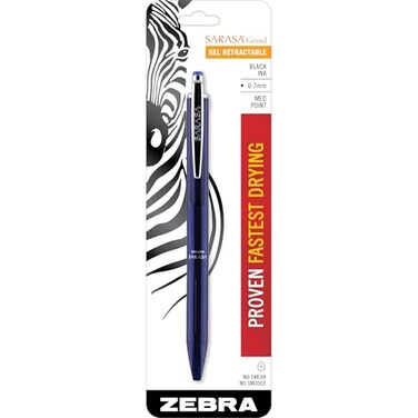 Zebra Pen SARASA Grand Retractable Gel Pen Solid Brass Barrel FastDrying Black Ink 07mm Point Ideal for the LeftHanded Eliminates Smudging Navy Brass Barrel 1Pack 45211