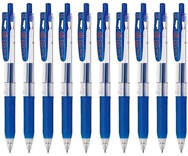 Zebra Technologies Zebra Sarasa Clip 03 Retractable Gel Ink Pen Rubber Grip 03mm Blue Ink Value Set of 10