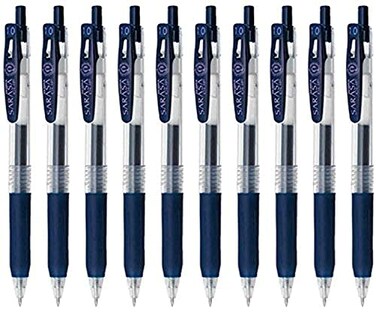 Zebra Technologies Zebra Sarasa Clip 10 Retractable Gel Ink Pen Rubber Grip 10mm Blue Black Ink Value Set of 10
