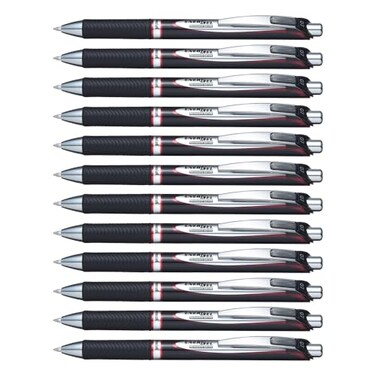 Pentel EnerGel PRO Permanent Gel Pen 07mm Medium Line Red Ink Box of 12 Pens BLP77B
