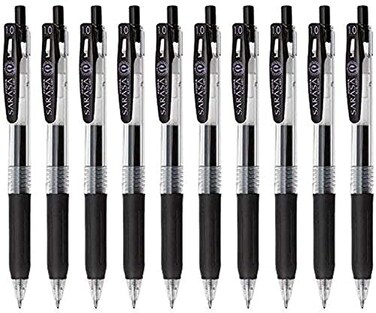 Zebra Technologies Zebra Sarasa Clip 10 Retractable Gel Ink Pen Rubber Grip 10mm Black Ink Value Set of 10