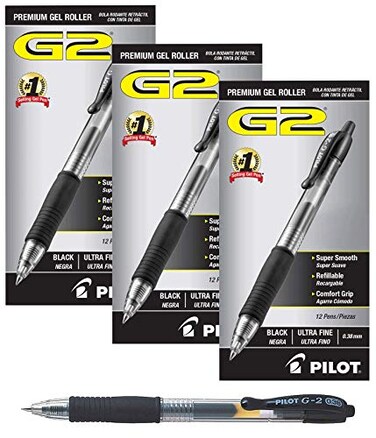 PILOT G2 Retractable Premium Gel Ink Roller Ball Pens Ultra Fine 36 Pack Black