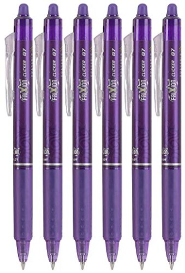 Pilot FriXion Clicker 07mm Erasable Gel Pens Fine Point Purple Ink Pack Of 6