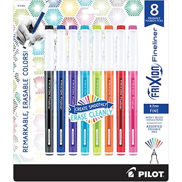 Pilot FriXion Fineliner Erasable Marker Pens Fine Point 07 mm Pack of 8 Vivid Colors Erasable Pens Ideal for School Journaling Office Writing