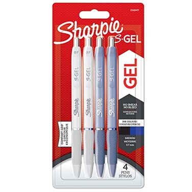 Sharpie SGel Gel Pens Medium Point 07mm Frost Blue White Pearl Barrels Black Blue Ink 4 Count