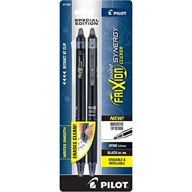 PILOT FriXion Synergy Clicker Erasable Retractable Refillable Gel Pens 05mm ExtraFine Point Black Barrel Black Ink Pack Of 2 Pens