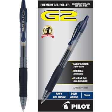 Pilot G2 Premium Refillable Retractable Rolling Ball Gel Pens Bold Point Bold Gel Pens 10 mm Navy Blue Ink 12Pack