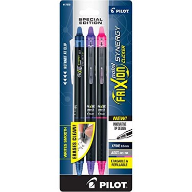 PILOT Frixion Point Synergy Clicker Retractable Erasable Gel Ink Pens 05mm Extra Fine Point Assorted Colors 3pack