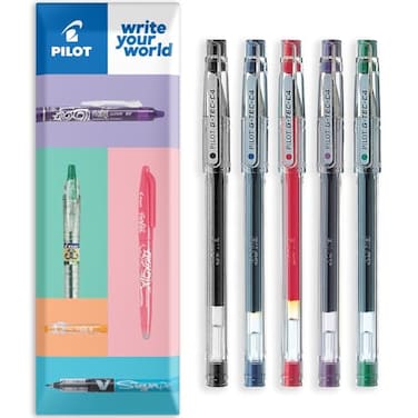 Pilot GTec C4 Gel Ink Rollerball Pen 04mm Nib 02mm Line Black Blue Red Green and Violet Wallet of 5