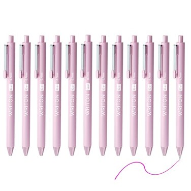 Writon Retractable Gel Pens Comfort Barrel 07mm Fine Point Light Purple Barrel Fuchsia Ink 12 Pack