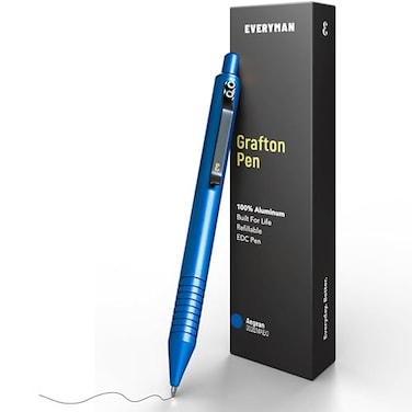 Everyman Aegean Grafton Full Click Refillable 07mm Gel Ink Pen Sleek Anodized Aluminum EDC Pen with Deep Grooved Grip Smooth Writing Pocket Pen for Office Travel Gifting Daily Use