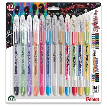 Pentel Sparkle and Krazy Pop Metallic Gel Ink Pen 10mm Bold Line Assorted Ink Colors 12 count K91BP12M