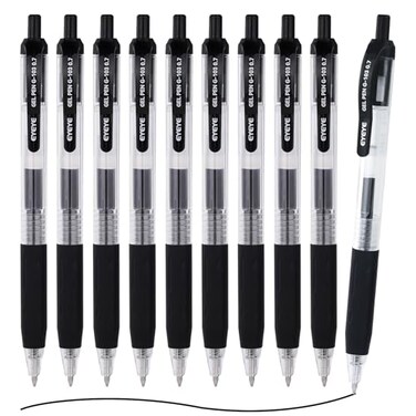 EYEYE G103 Black Gel Pens 07mm 10 Pack Retractable Medium Point Ballpoint Pen Quick Drying Pen Fine Point Smooth Writing Pens for Office School Supplies