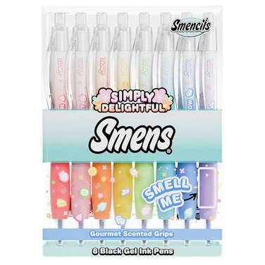 Scentco Simply Delightful Smens Patented Gourmet Scented Black Gel Ink Pens Medium Point 8 Count Fun Cute Cool Smelly Pens for Kids