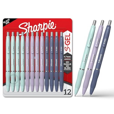 Sharpie SGel Gel Pens Medium Point 07mm Assorted Fashion Barrels Black Ink 12 Count Office Teacher School Supplies