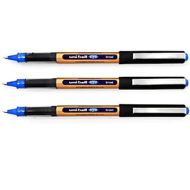 Uni-Ball uniball On Point Stay Gold Eye Broad Rollerball Handwriting Pens 3 Pack in Blue Ink
