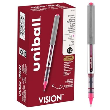 Uni-Ball uniball Vision Designer Rollerball Pens Fine Point 07mm Pink 12 Pack