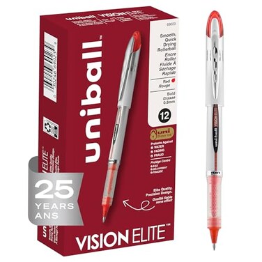 Uni-Ball uniball uniball Vision Elite Rollerball Pens with 08mm Bold Point Red 12 Count