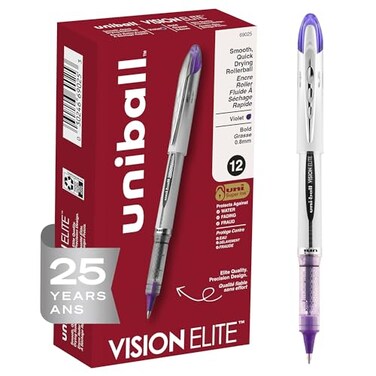 Uni-Ball uniball Vision Elite Rollerball Pens Bold Point 08mm Violet 12 Pack