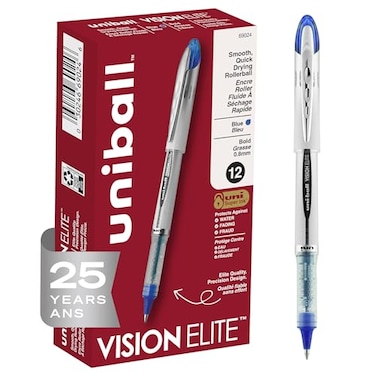 Uni-Ball uniball Vision Elite Rollerball Pens Bold Point 08mm Blue 12 Pack