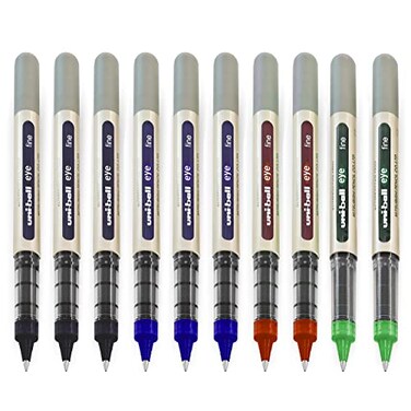 Uni-Ball uniball EYE UB157E Rollerball Pens 07mm Nib Pack of 10 3 x Black 3 x Blue 2 x Red 2 x Green