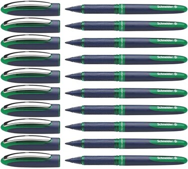 Schneider One Business Rollerball Pen 06 mm UltraSmooth Tip Blue Barrel Green Ink Box of 10 Pens 183004