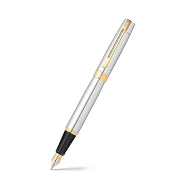 Sheaffer 300 Chrome Fountain Pen with Gold Tone Trim and Fine Nib