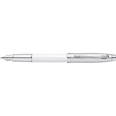 Sheaffer 100 White Lacquer Fountain Pen with Chrome Trim and Medium Nib