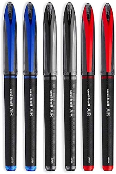 Uni-Ball UniBall AIR Micro 05mm Fine Rollerball Pack of 6 Pens 2 Black 2 Blue and 2 Red BusinessCollors Packing may vary