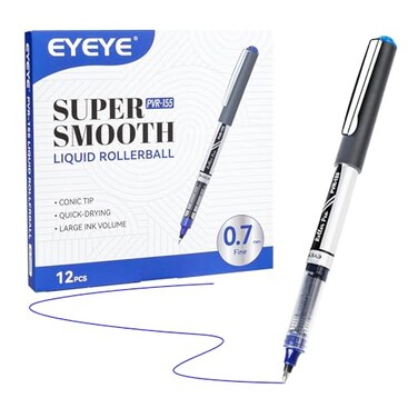 EYEYE 07mm Blue Pens Roller Ball 12 Pack Medium Point Rollerball Pen Quick Dry Liquid Ink Pens Fine Point Smooth Writing Pen for Journaling Note Taking Office School Supplies
