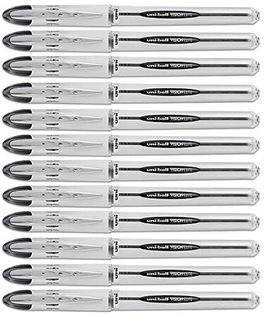 Uni-Ball UniBall Vision Elite Stick Roller Ball Pens 08mm Black Ink 12 Pens