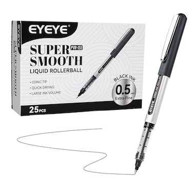 EYEYE 05mm Black Rollerball Pens 25 Pack Extra Fine Point Roller Ball Pen Quick Dry Liquid Ink Pens Fine Point Smooth Writing Pen for Journaling Note Taking Office School Supplies
