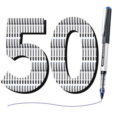 EYEYE 05mm Rollerball Pens Blue 50 Pack Extra Fine Point Liquid Ink Roller Ball Pen Quick Dry Blue Ink Pens Fine Point Smooth Writing Pen for Journaling Note Taking Office School Supplies