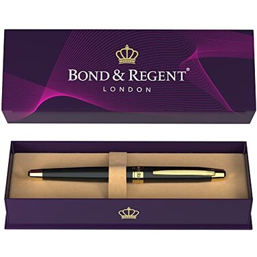 BondRegent Bond Regent 24 Karat Gold Luxury Rollerball Pen Fancy Executive Professional Writing Gift Set for Men Women Nice Pens Gloss Black