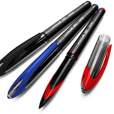 Uni-Ball UniBall AIR Micro 05mm Fine Rollerball Pack of 3 Black Blue and Red UBA188M