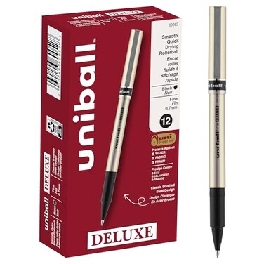 Uni-Ball Uniball Deluxe Rollerball Pens Fine Point 07mm Black 12 Count