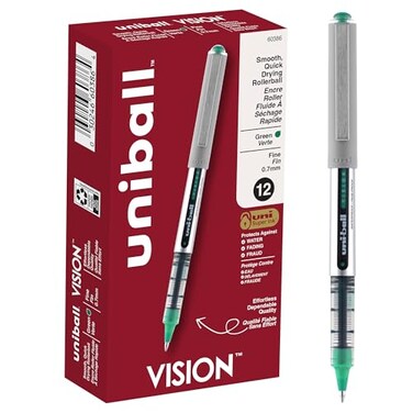 Uni-Ball Uniball Vision Rollerball Pens Green Pens Pack of 12 07mm Fine Point Medium Ink Japanese Pens Smooth Writing Pens School Office Supplies